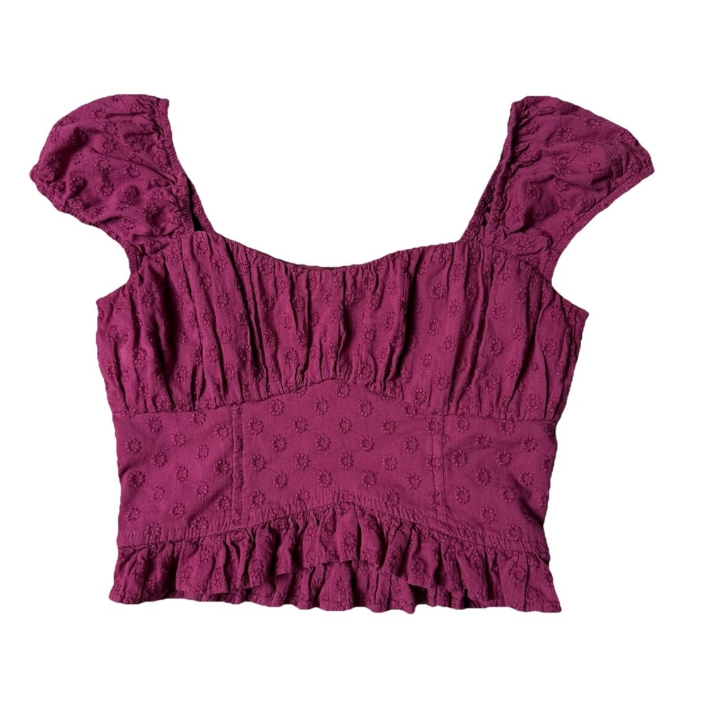 Hollister Pink Eyelet Babydoll Tee Womens XS Cottagecore Coquette Girl Romantic